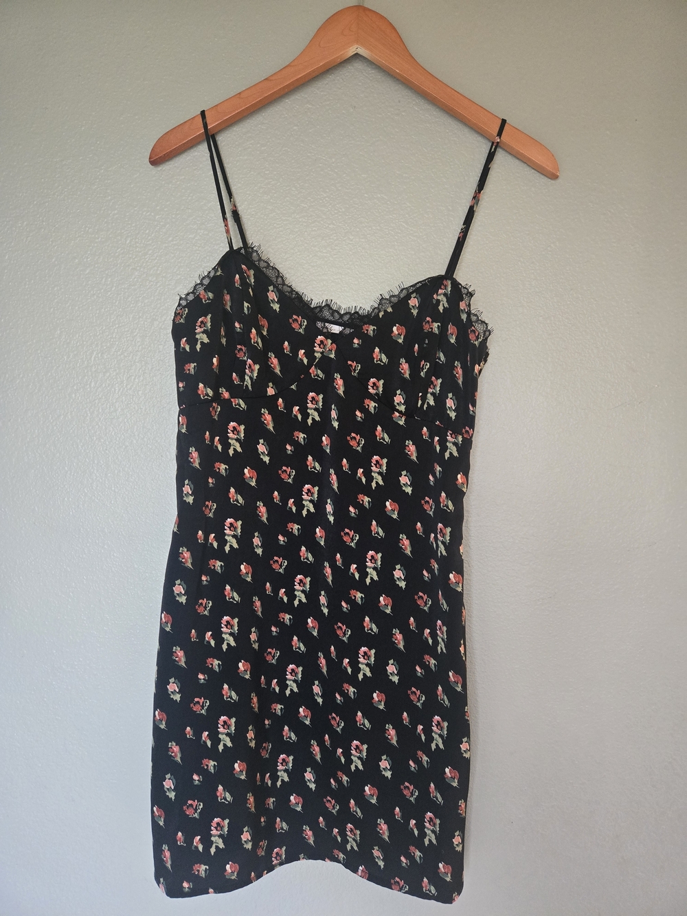 Lush Black Floral Lace-Trim Slip Dress, Whimsy Goth, Romantic, Fairy, Wedding